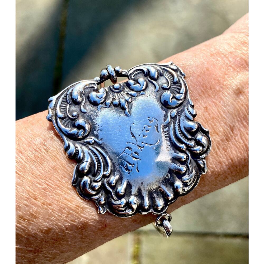 Antique English Sterling Silver Luggage Tag Bracelet